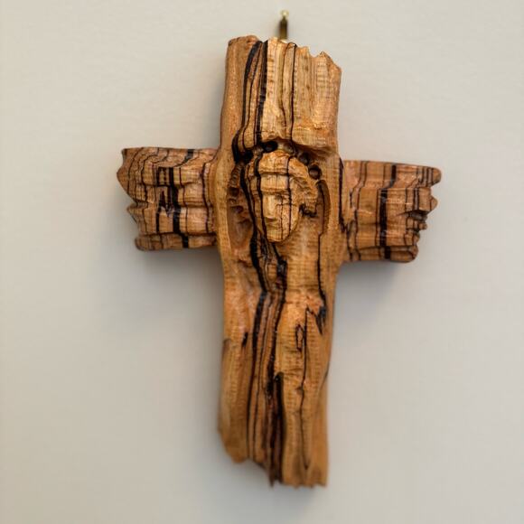 Hand Carved Wooden Cross Crucifix Jesus Christ Face Hanging Religious 7.5" Art - Picture 1 of 13